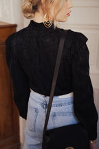 Blouse Cora Noir Jacquard Fleurs - Noir