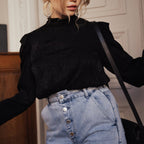 Blouse Cora Noir Jacquard Fleurs - Noir