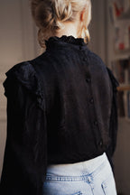 Blouse Cora Noir Jacquard Fleurs - Noir