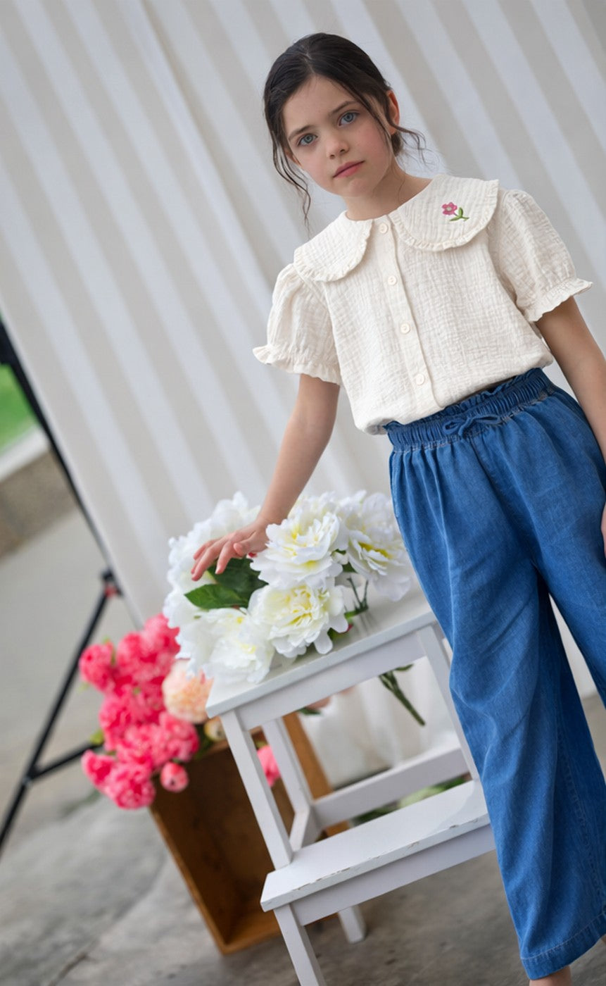 Blouse Paloma Écrue - Fille - Vieux Rose