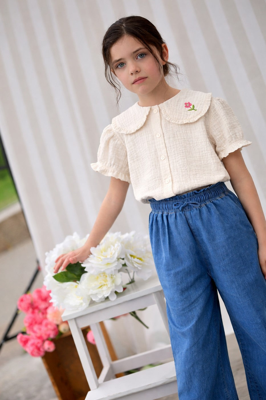 Blouse Paloma Écrue - Fille - Vieux Rose