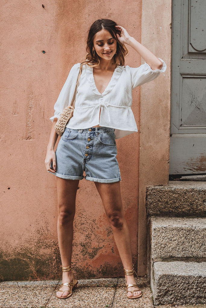 BLOUSE TIPHAINE BLANC COTON - Saaj Paris - The Bradery