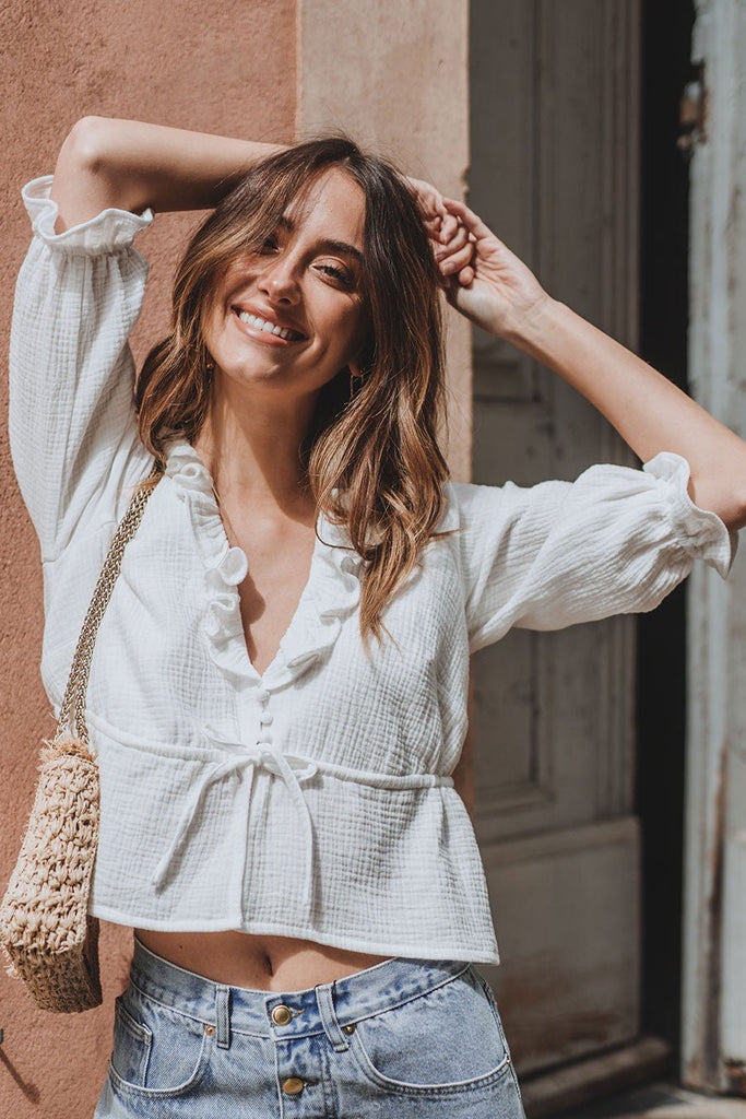 BLOUSE TIPHAINE BLANC COTON - Saaj Paris - The Bradery