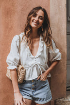 BLOUSE TIPHAINE BLANC COTON - Saaj Paris - The Bradery