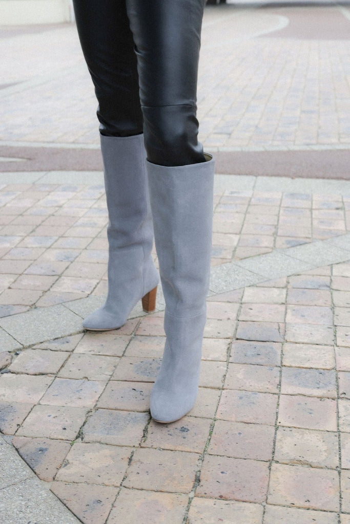 Bottes Orenda Veau Velours - Bleu - Gris - Plume Paris - The Bradery