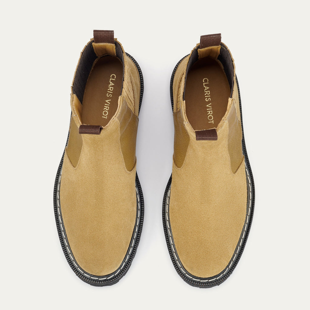 Bottines Chelsea Cuir Ziggy Olive Et Greige