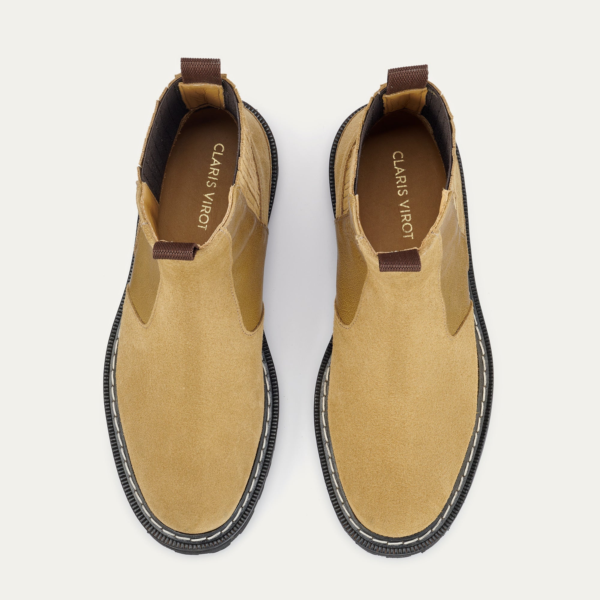 Bottines Chelsea Cuir Ziggy Olive Et Greige