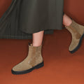 Bottines Chelsea Cuir Ziggy Olive Et Greige