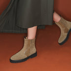 Bottines Chelsea Cuir Ziggy Olive Et Greige