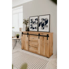 Buffet 2 Portes Coulissantes Et 3 Tiroirs Centraux L140cm - Manzano - Décor Bois