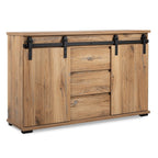 Buffet 2 Portes Coulissantes Et 3 Tiroirs Centraux L140cm - Manzano - Décor Bois
