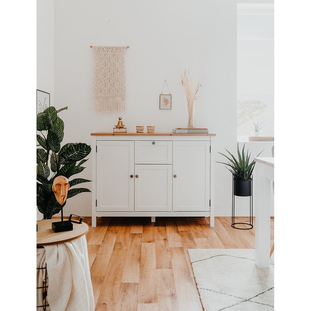 Buffet 3 Portes 1 Tiroir L120 cm - Décor Blanc - Bergen - Blanc