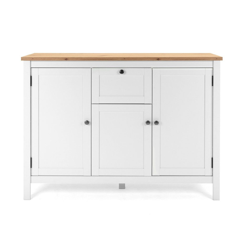 Buffet 3 Portes 1 Tiroir L120 cm - Décor Blanc - Bergen - Blanc