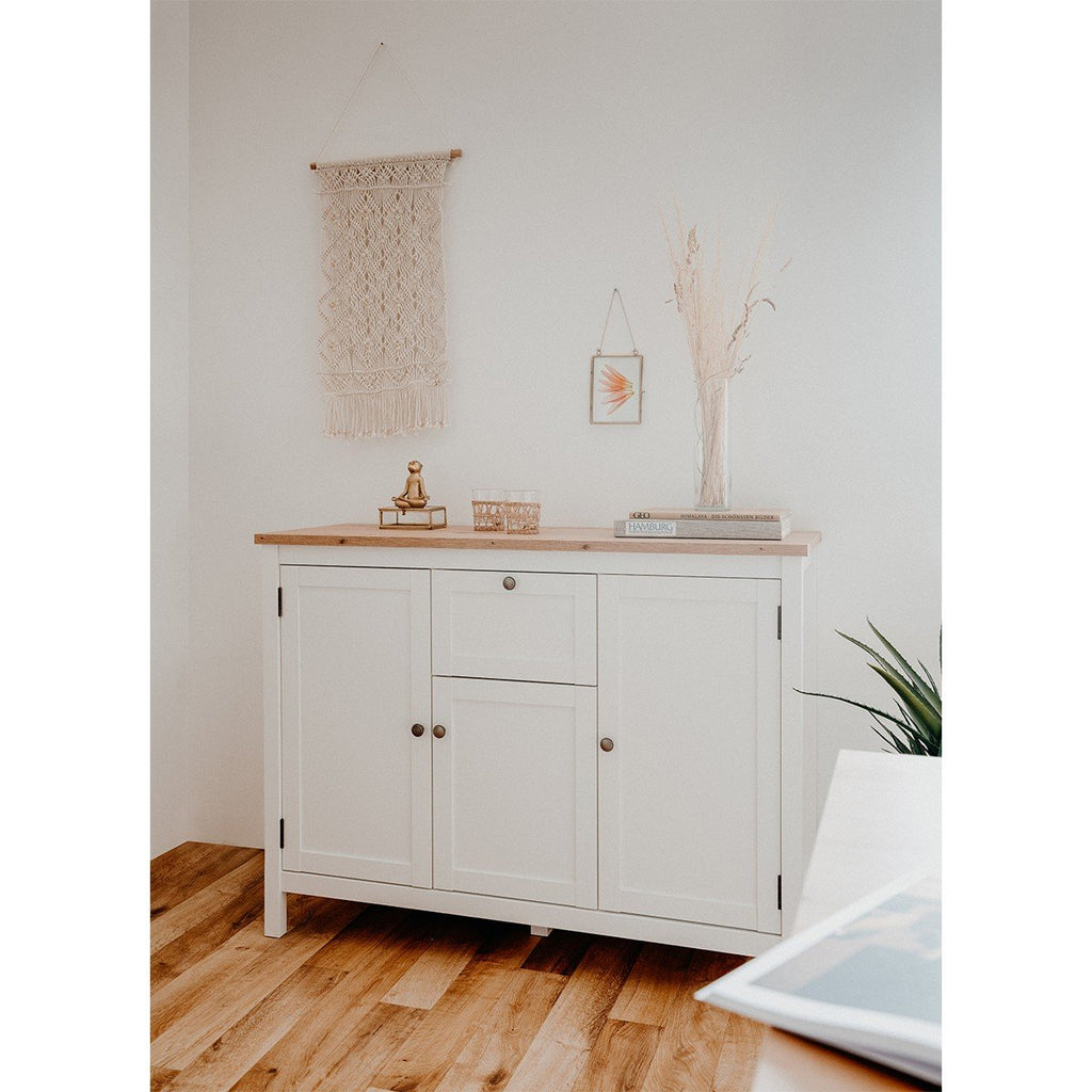 Buffet 3 Portes 1 Tiroir L120 cm - Décor Blanc - Bergen - Blanc