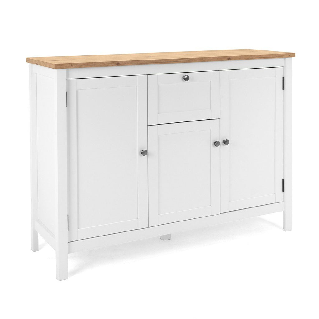 Buffet 3 Portes 1 Tiroir L120 cm - Décor Blanc - Bergen - Blanc