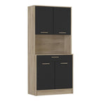 Buffet Haut 4 Portes 1 Tiroir, Décor Chêne Et Noir - L83xH176cm - Dolce - Décor Bois