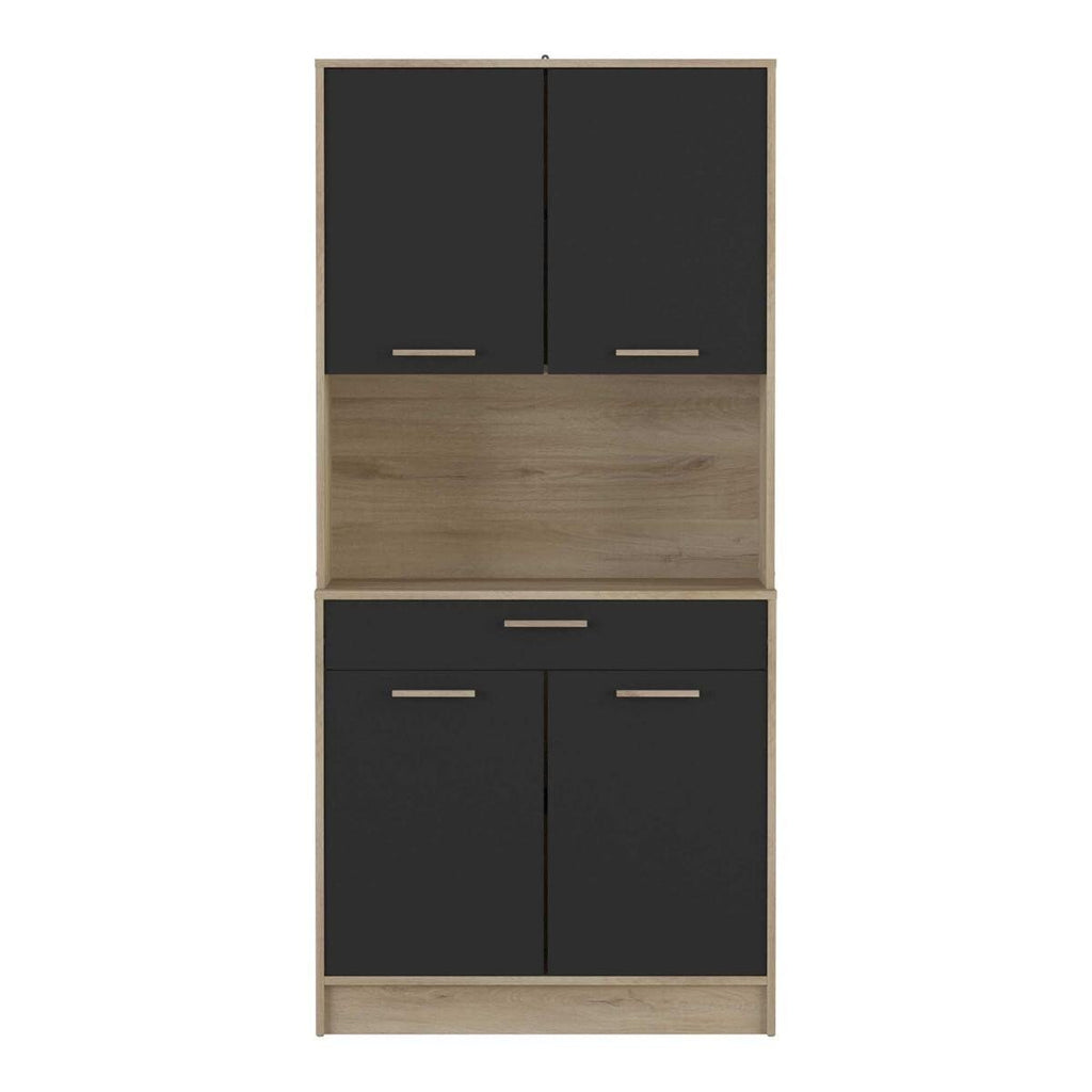 Buffet Haut 4 Portes 1 Tiroir, Décor Chêne Et Noir - L83xH176cm - Dolce - Décor Bois