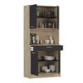 Buffet Haut 4 Portes 1 Tiroir, Décor Chêne Et Noir - L83xH176cm - Dolce - Décor Bois