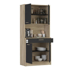 Buffet Haut 4 Portes 1 Tiroir, Décor Chêne Et Noir - L83xH176cm - Dolce - Décor Bois
