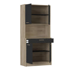 Buffet Haut 4 Portes 1 Tiroir, Décor Chêne Et Noir - L83xH176cm - Dolce - Décor Bois