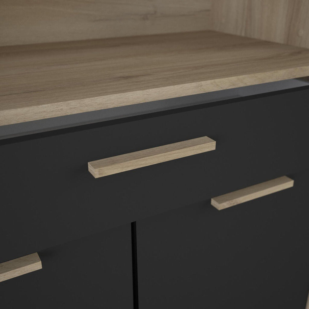 Buffet Haut 4 Portes 1 Tiroir, Décor Chêne Et Noir - L83xH176cm - Dolce - Décor Bois