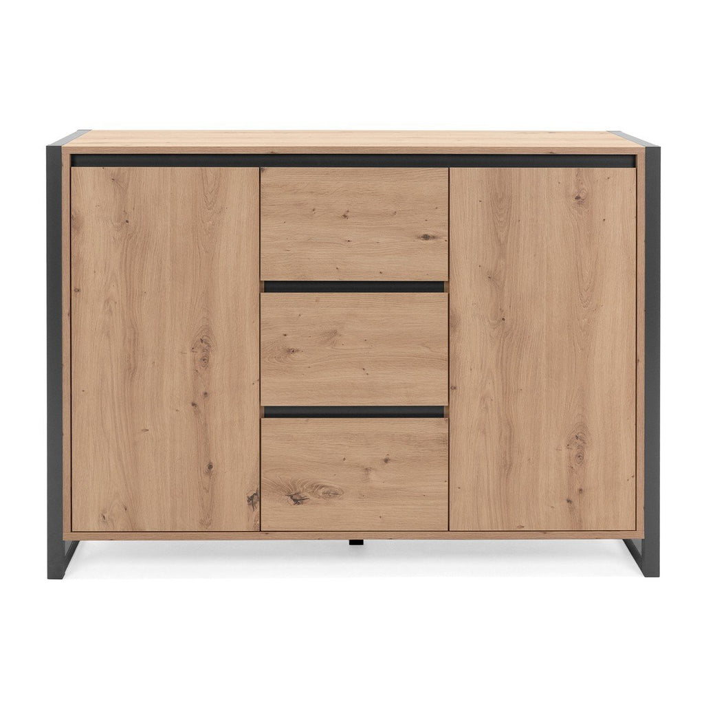 Buffet Industriel 2 Portes 3 Tiroirs L120 cm - Denver - Décor Bois