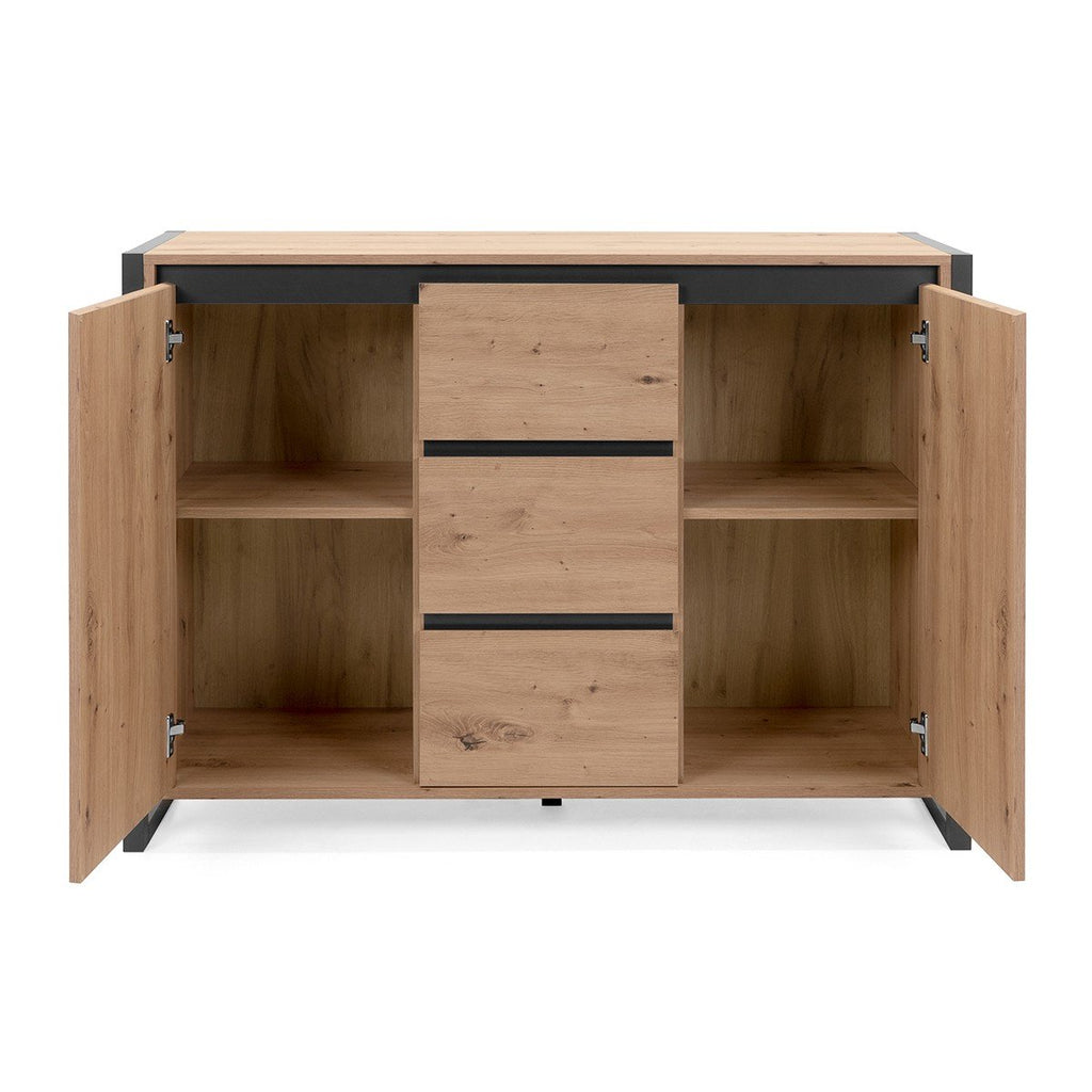 Buffet Industriel 2 Portes 3 Tiroirs L120 cm - Denver - Décor Bois