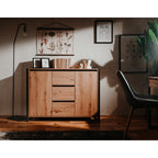 Buffet Industriel 2 Portes 3 Tiroirs L120 cm - Denver - Décor Bois