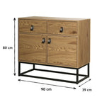 Buffet Industriel 2 Portes 2 Tiroirs Décor Bois L90 cm - Jill - Décor Bois
