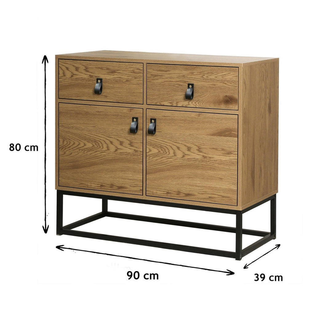 Buffet Industriel 2 Portes 2 Tiroirs Décor Bois L90 cm - Jill - Décor Bois