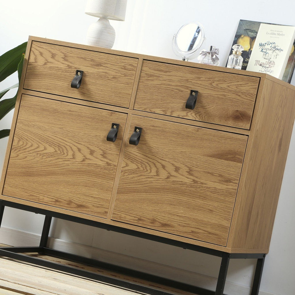 Buffet Industriel 2 Portes 2 Tiroirs Décor Bois L90 cm - Jill - Décor Bois