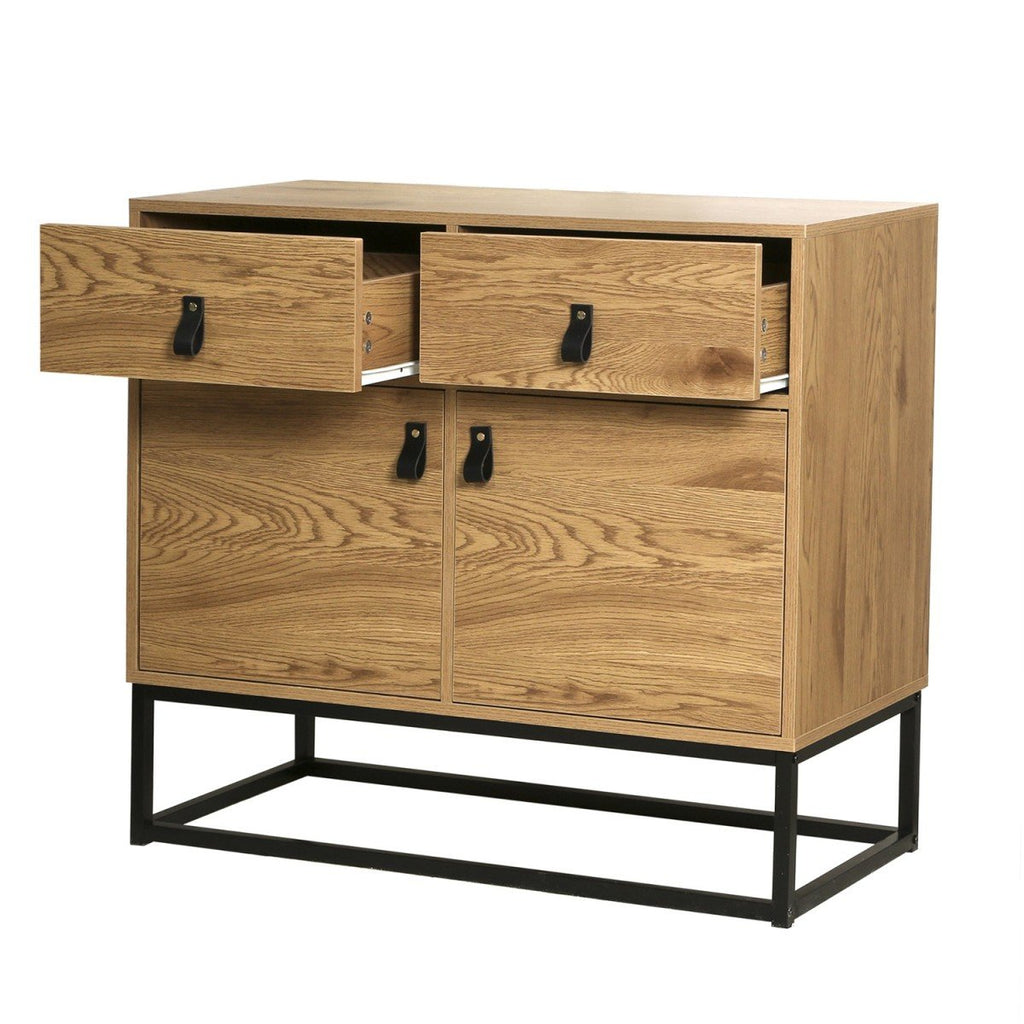 Buffet Industriel 2 Portes 2 Tiroirs Décor Bois L90 cm - Jill - Décor Bois