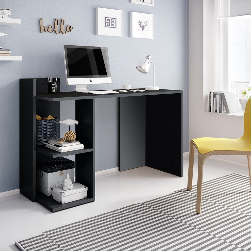 Bureau Avec Étagères De Rangement L120 cm - Paco - Gris Anthracite