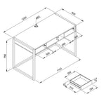 Bureau Mural Industriel 2 Tiroirs L120 cm - Denver - Décor Bois