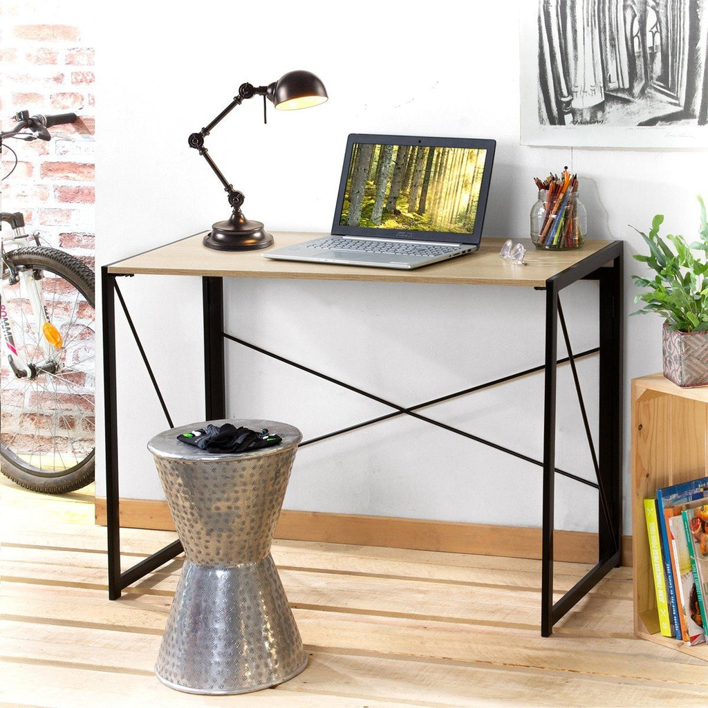 Bureau Pliable Style Industriel - Longueur 100 cm - Décor Bois