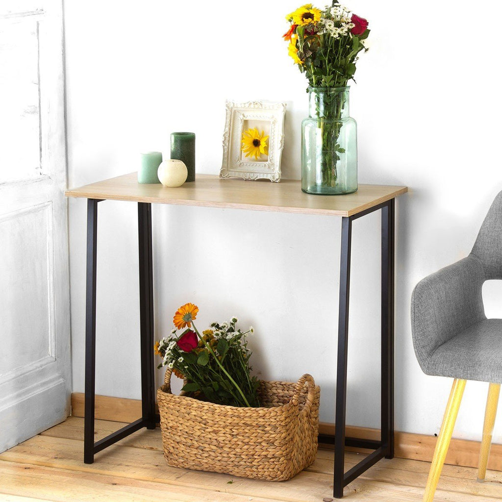 Bureau Pliable Style Industriel - Longueur 80 cm - Décor Bois