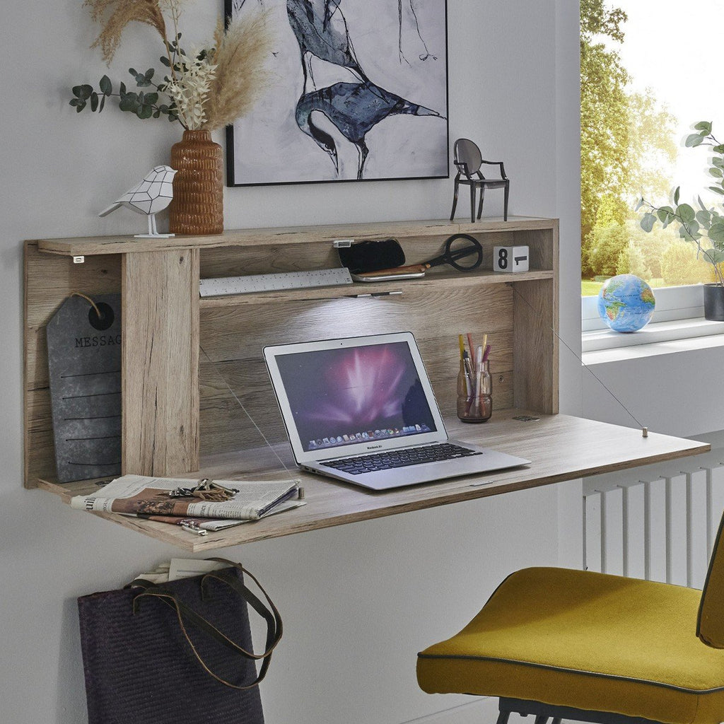 Bureau Rabattable Suspendu - L108 cm - Décor Chêne Artisan
