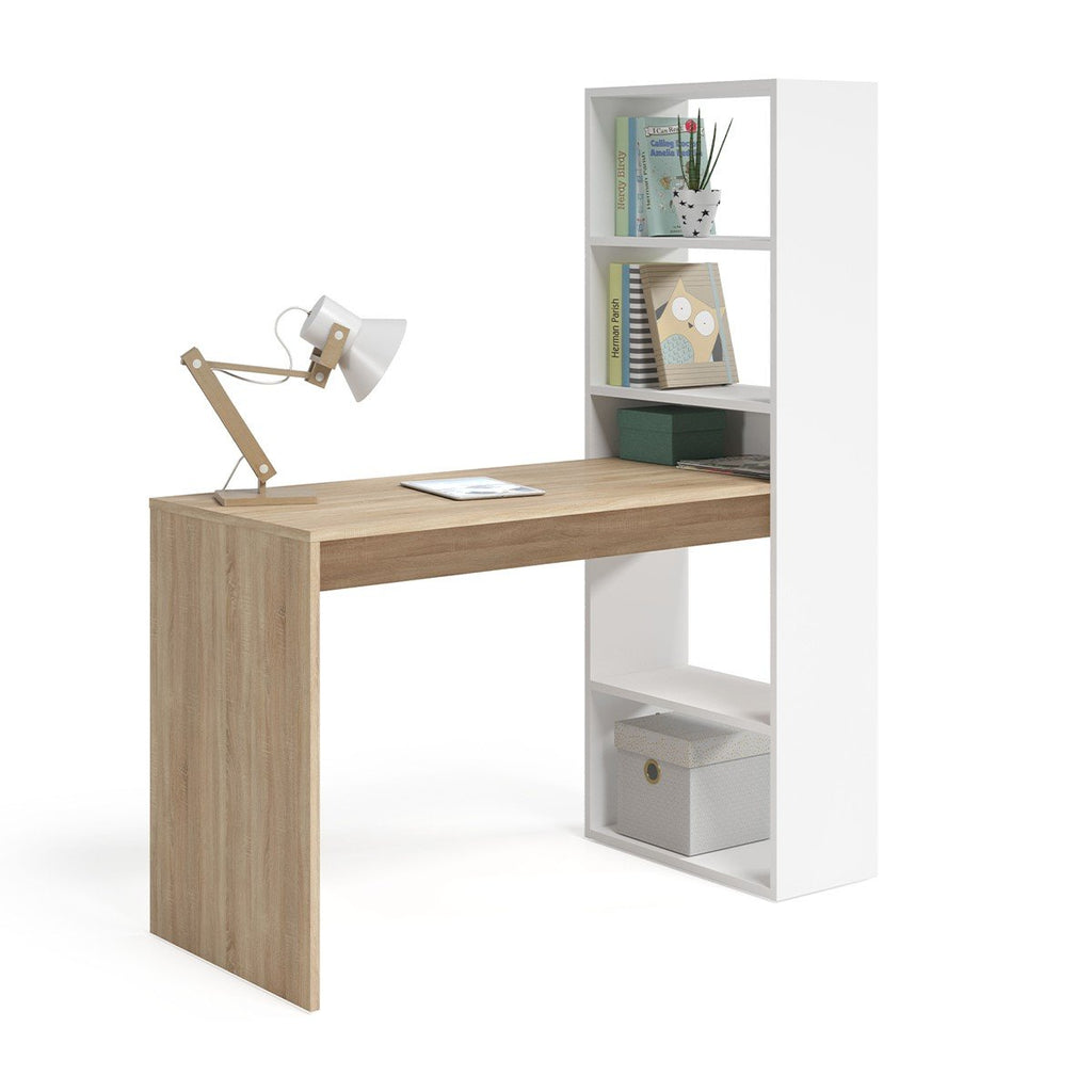 Bureau Réversible Avec Étagère De Rangement - L120 cm - Décor Chêne Clair