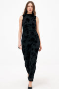 Robe Longue À Col Cheminée Burn Out Noir
