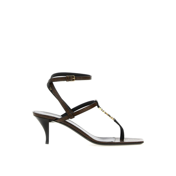 Sandales Saint Laurent Cassandra Leather Flip-Flop - Brown - Femme