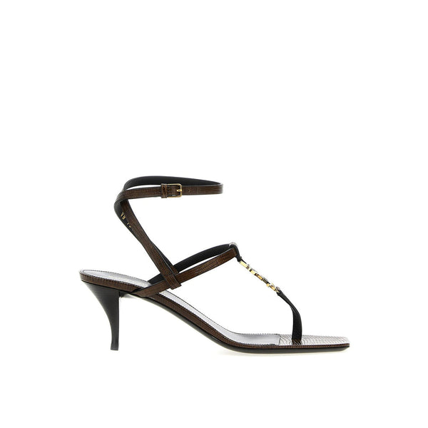 Saint Laurent Cassandra Leather Flip-Flop Sandals - Brown - Femme
