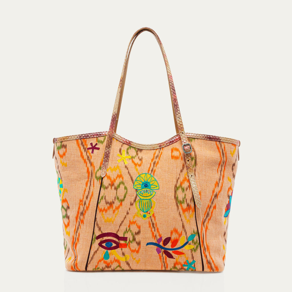 Cabas Python India Amphore et Tissu Brodé