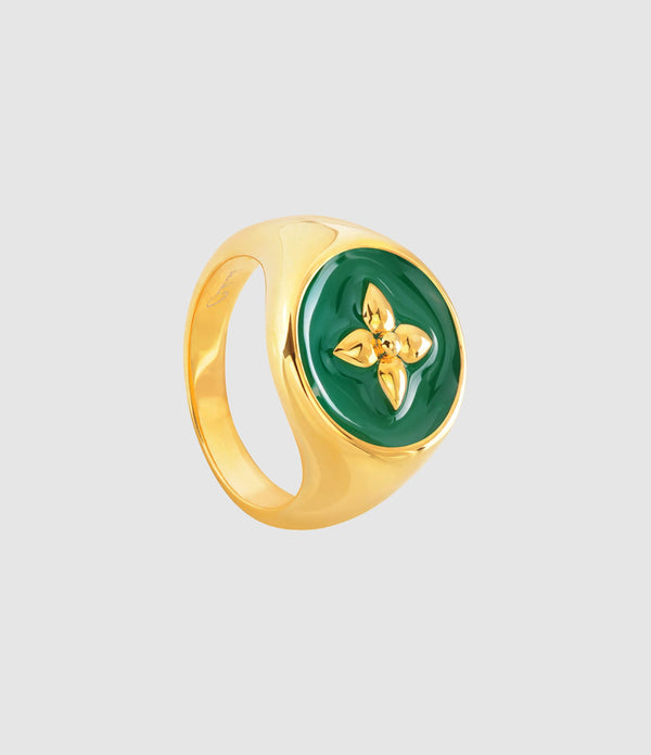 Cabirol - Chevalière Croisette Laiton Vert Sapin - Femme