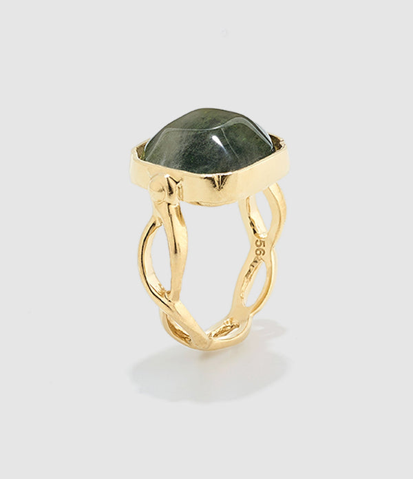Goossens Paris - Bague Cabochon Carré Cristal De Roche Vert - Femme