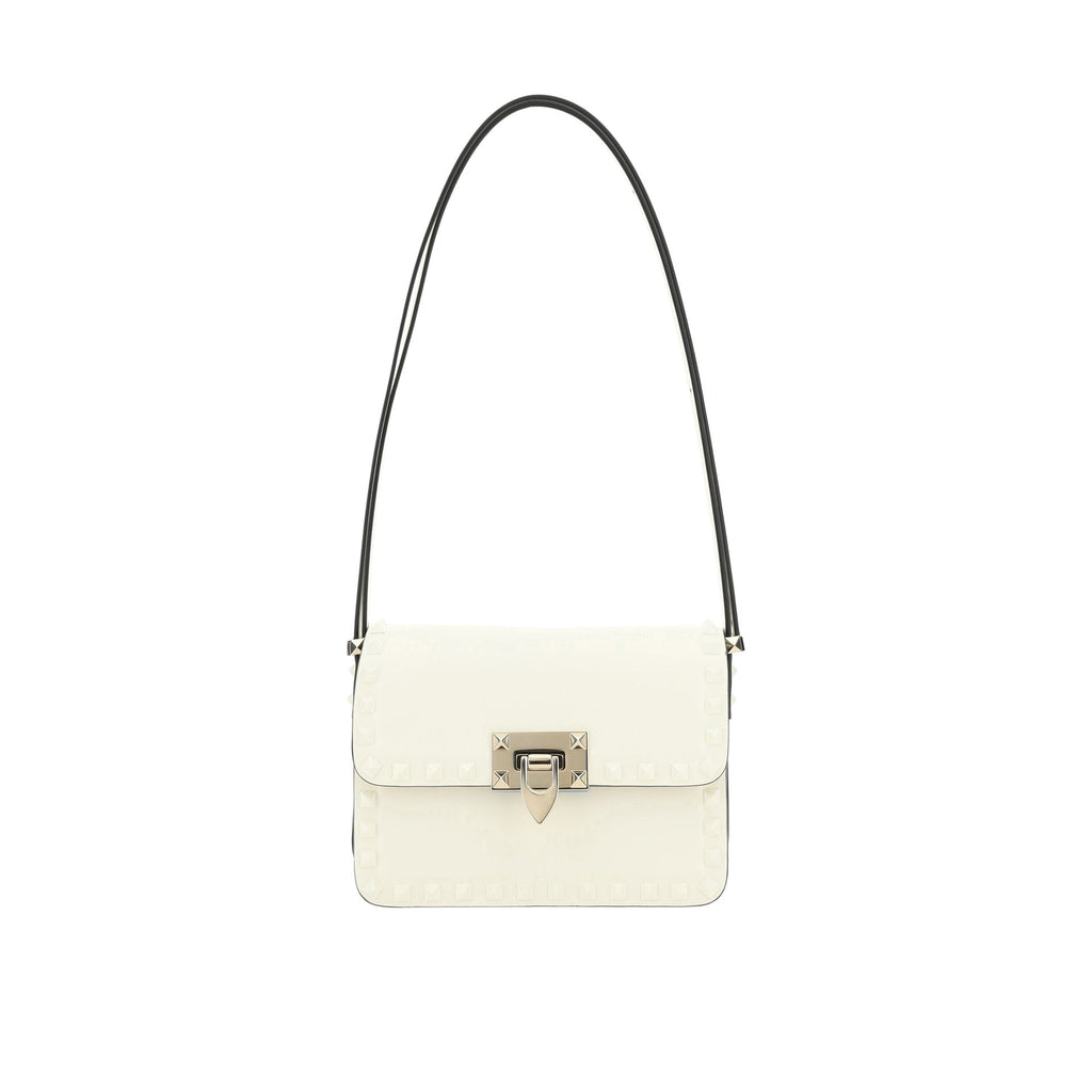 Valentino Garavani Rockstud Leather Shoulder Bag - White - Femme