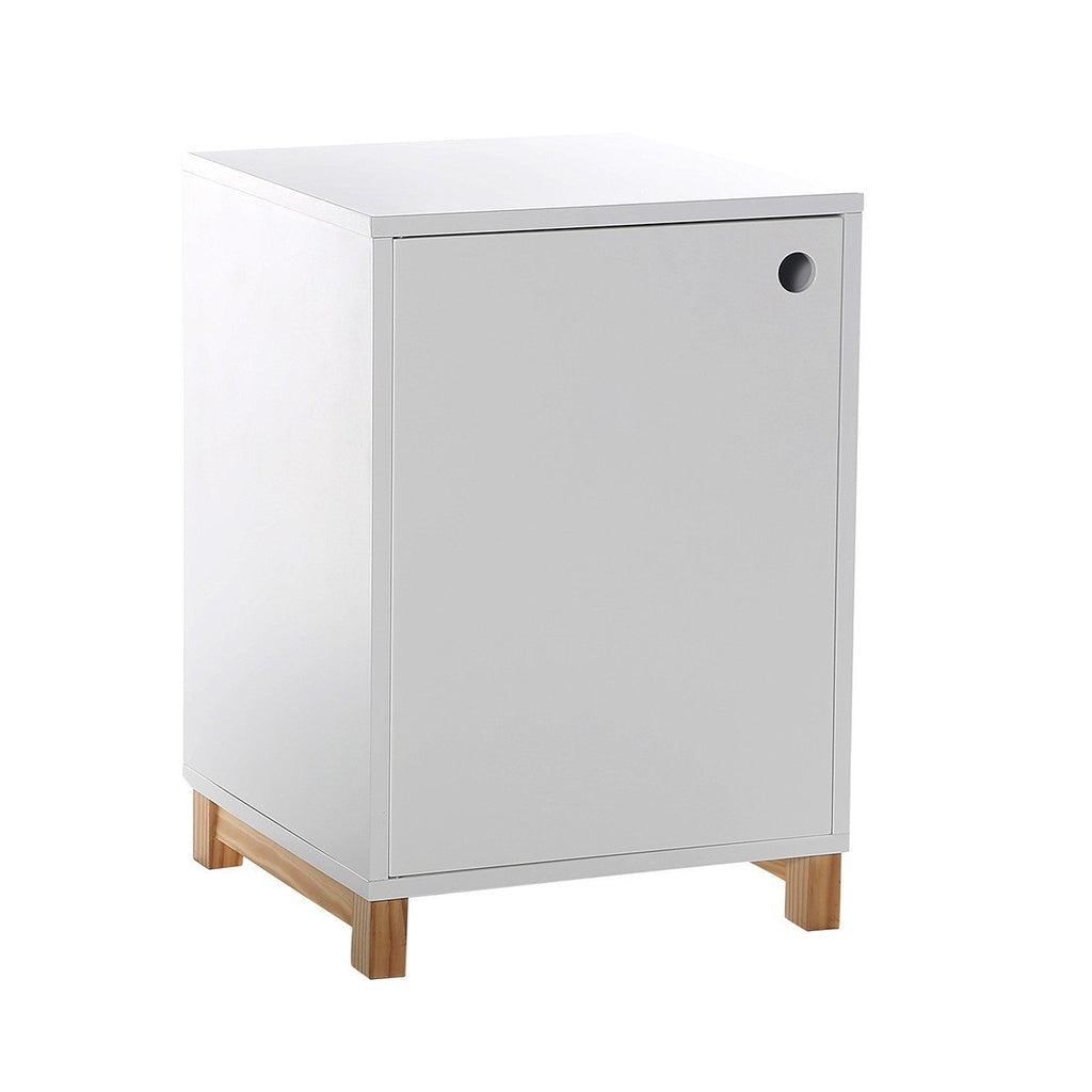 Caisson Blanc 1 Porte Avec Pieds En Bois - H57cm - Blanc