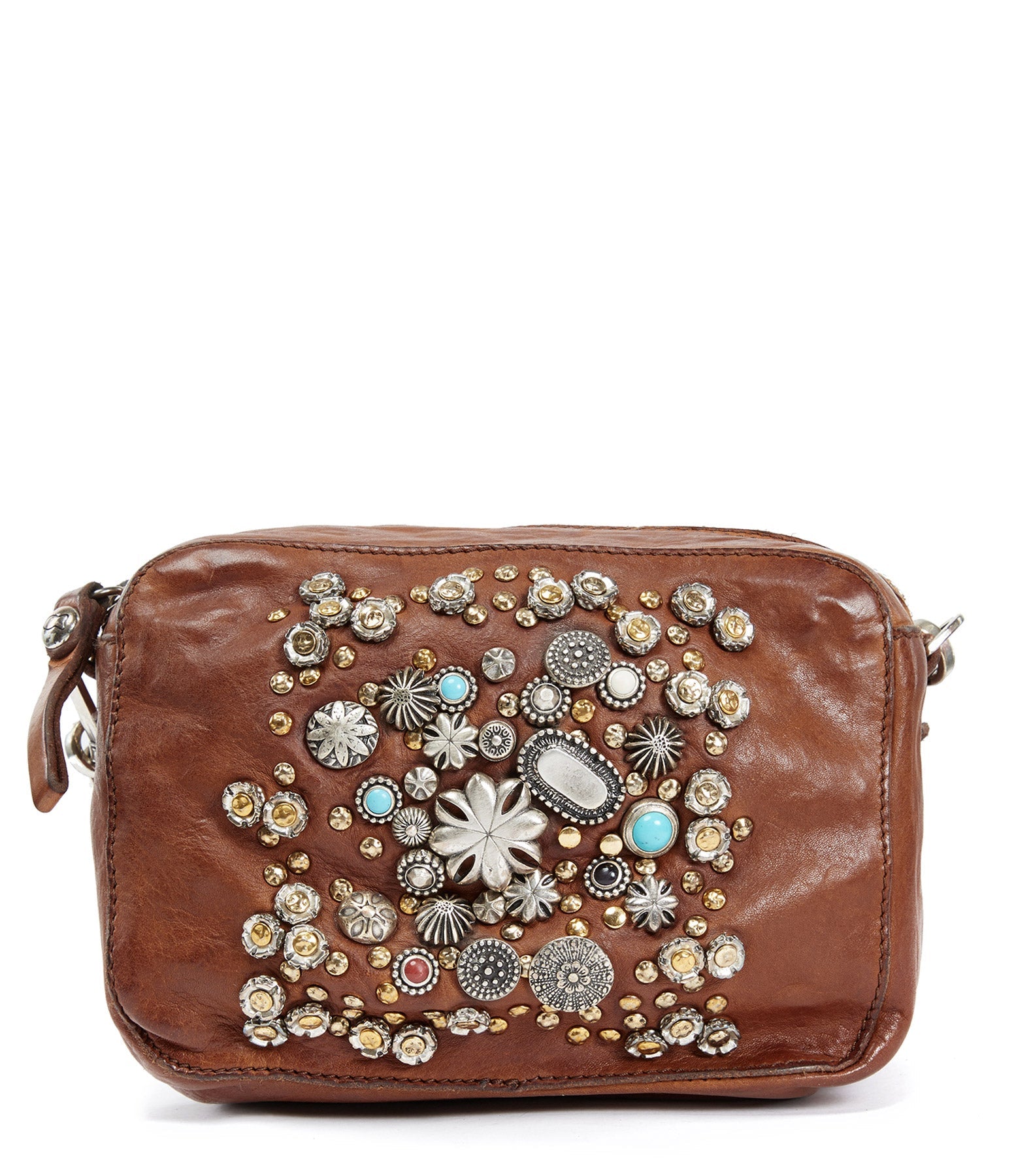 Campomaggi - Sac Bowling Small Cuir Vachette Clous Cognac - Femme