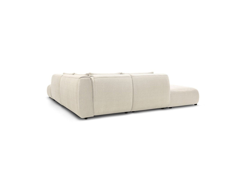 Jeanne - Canapé D'Angle Fixe Modulable - Tissu Velours Avec 2 Chauffeuses, 1 Angle Et 2 Poufs