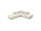 Jeanne - Canapé D'Angle Fixe Modulable - Tissu Velours Avec 2 Chauffeuses, 1 Angle Et 2 Poufs