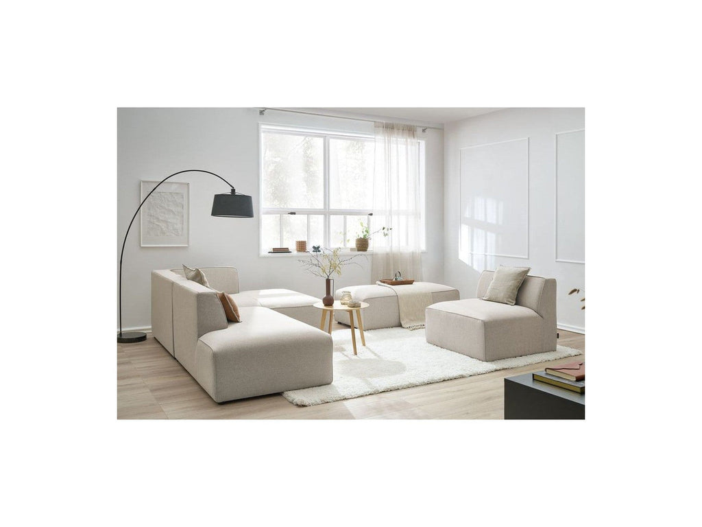 Megeve - Canapé D'Angle Fixe Modulable - Tissu Lisse Avec 1 Chauffeuse Et 1 Pouf - Angle Droit
